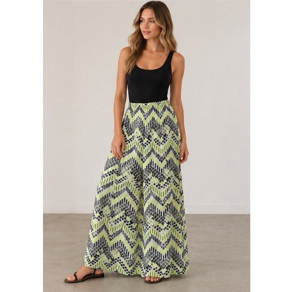 Gianni Bini Maxi Skirt Women S Boho Neon Chevron Geometric Flowy Side Slit New